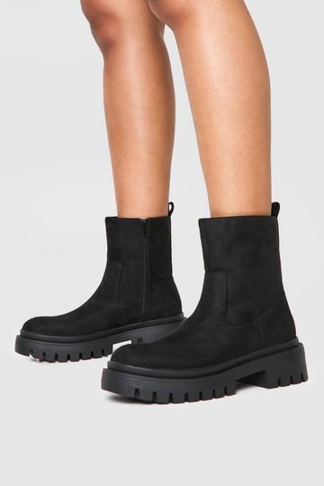 Black Tab Detail Wide Shaft Chelsea Boot