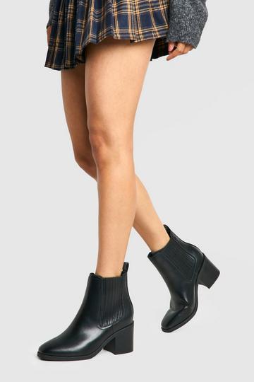 Wide Fit Elastic Panel Low Block Heeled Ankle Boots black