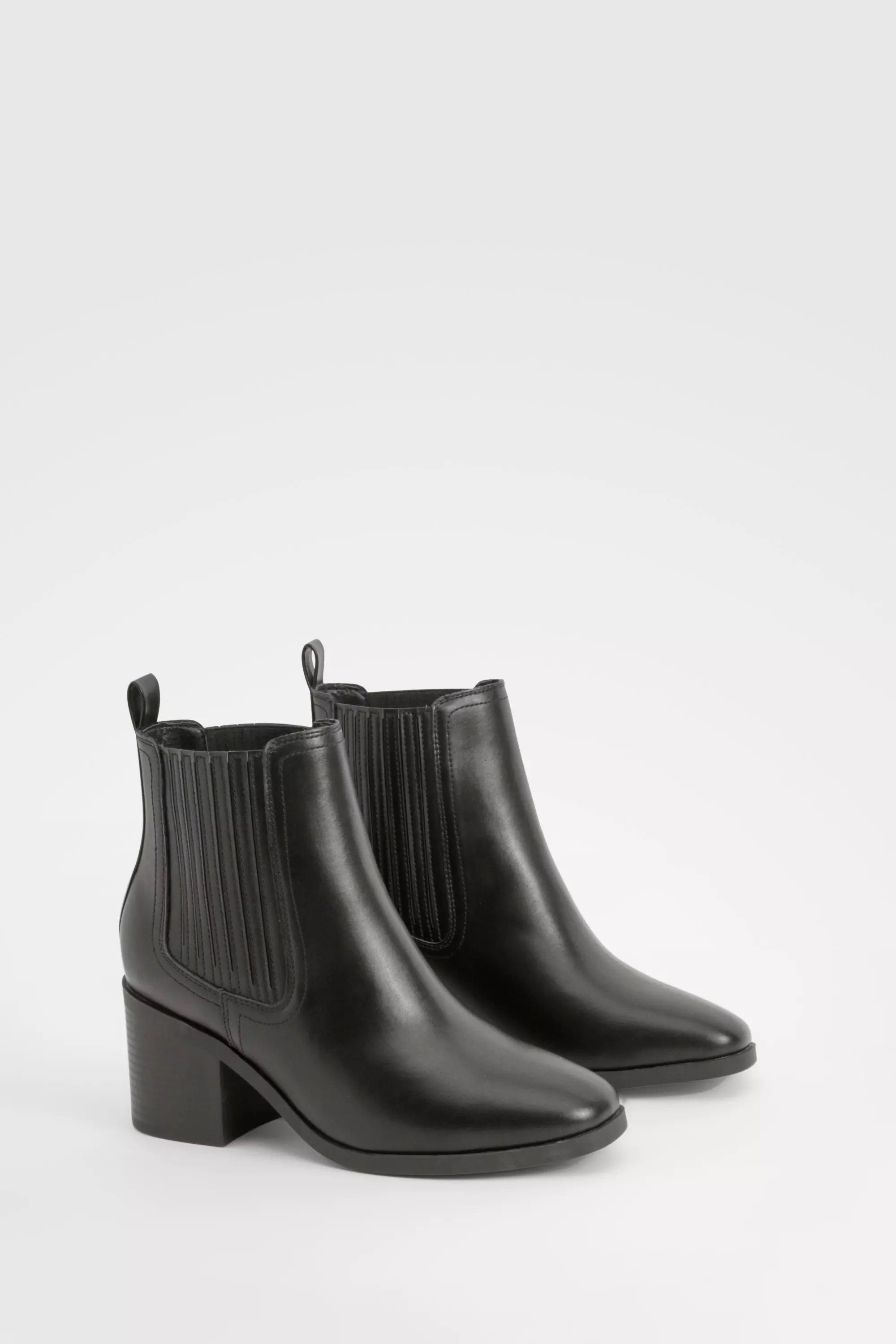 Black Wide Fit Elastic Panel Low Block Heeled Ankle Boots alternative image