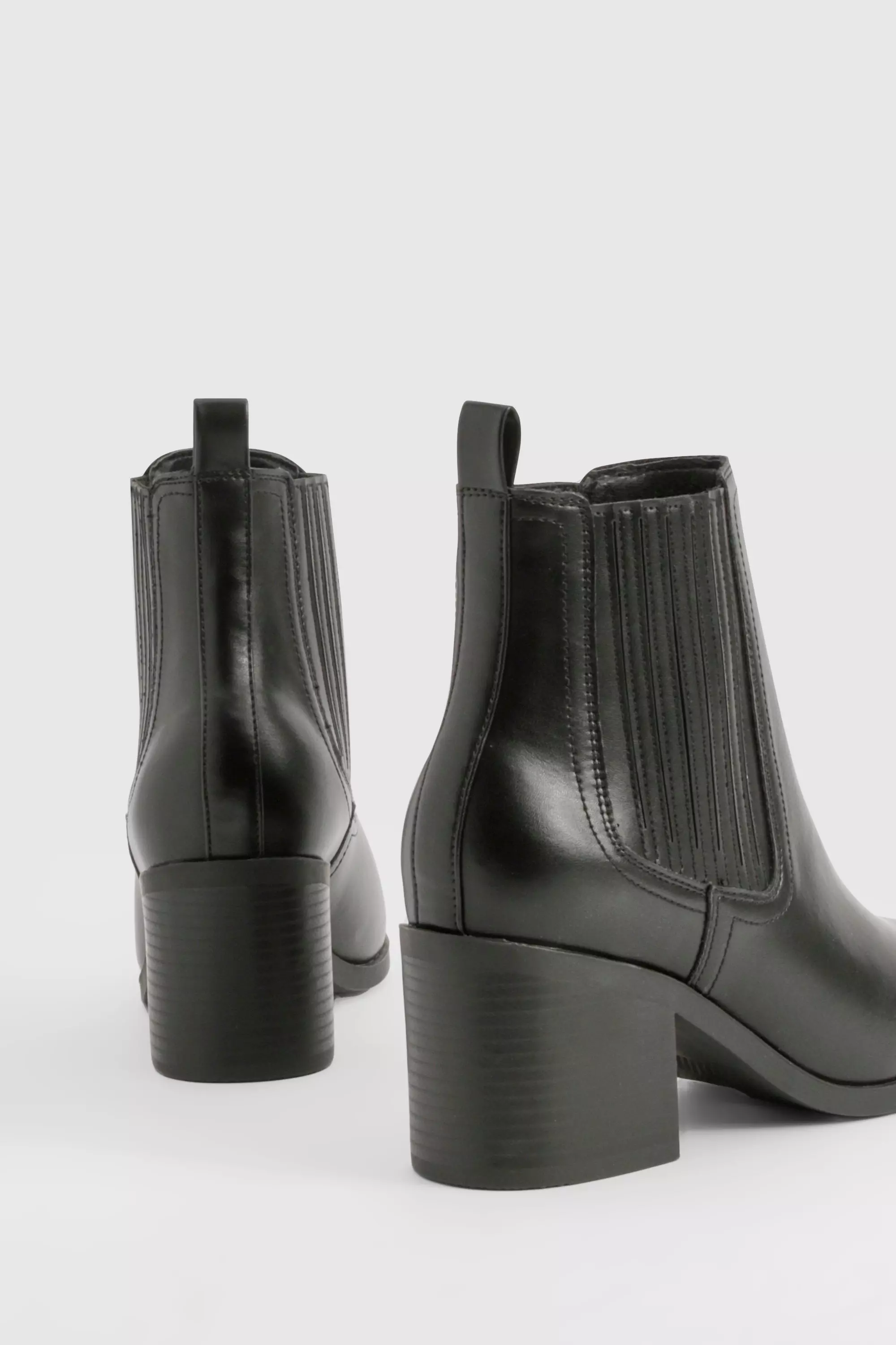 Black Wide Fit Elastic Panel Low Block Heeled Ankle Boots alternative image