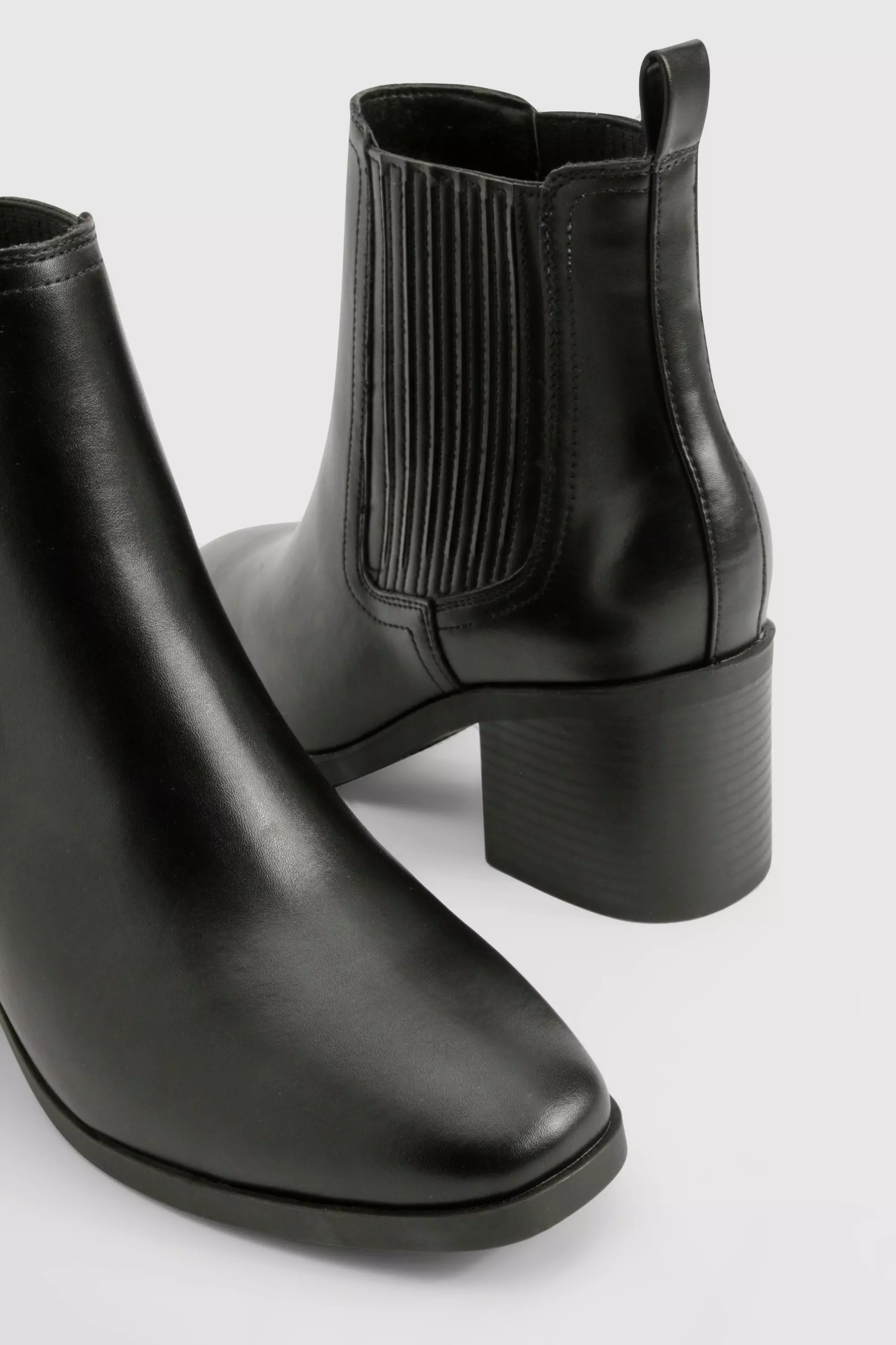 Black Wide Fit Elastic Panel Low Block Heeled Ankle Boots alternative image