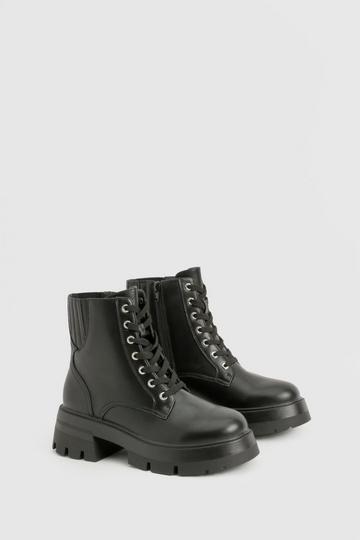 Black Wide Width Chunky Lace Up Combat Boots