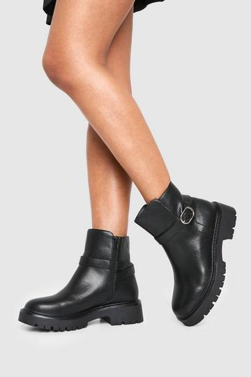 Wide Fit Chunky Buckle Detail Chelsea Boots black