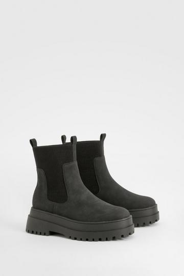 Wide Fit Chunky Elastic Panel Detail Chelsea Boots black