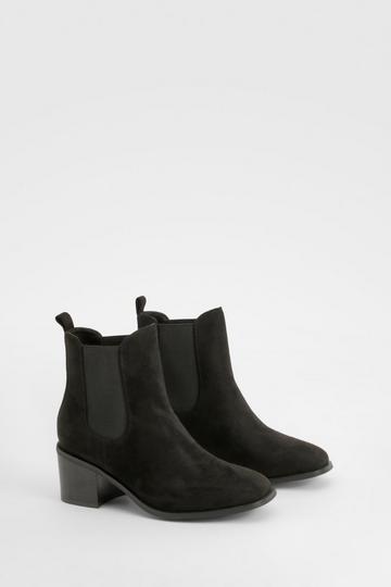 Wide Fit Panel Detail Low Block Heeled Shoe Boots black