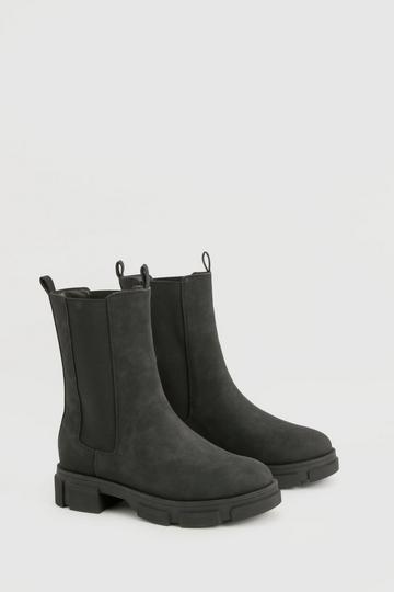 Wide Fit Panel Detail Calf High Chelsea Boots black