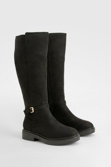 Wide Fit Buckle Detail Knee High Boots black