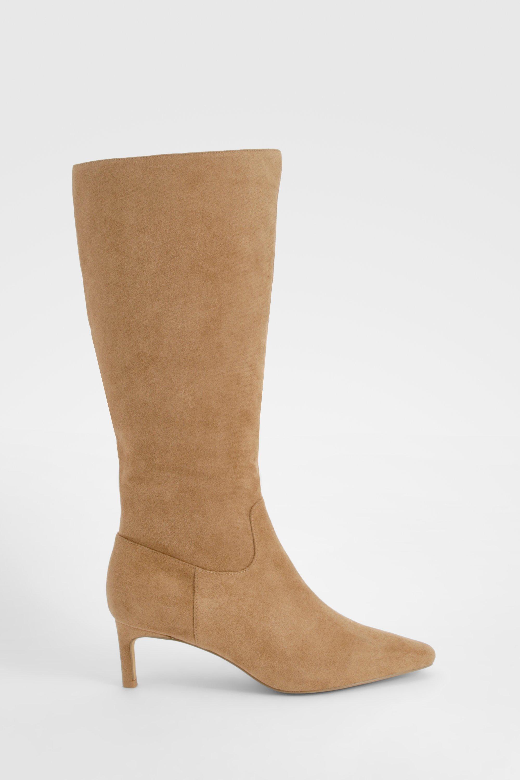 Boohoo Women s Wide Fit Knee High Low Heeled Boots