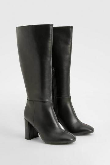 Wide Width Block Heel Knee High Boots black