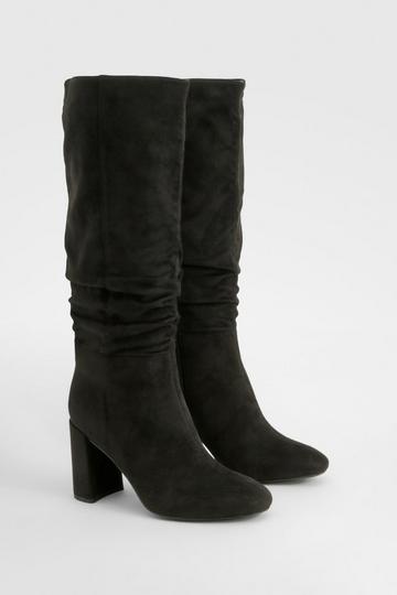 Wide Fit Ruched Heeled Knee High Boots black