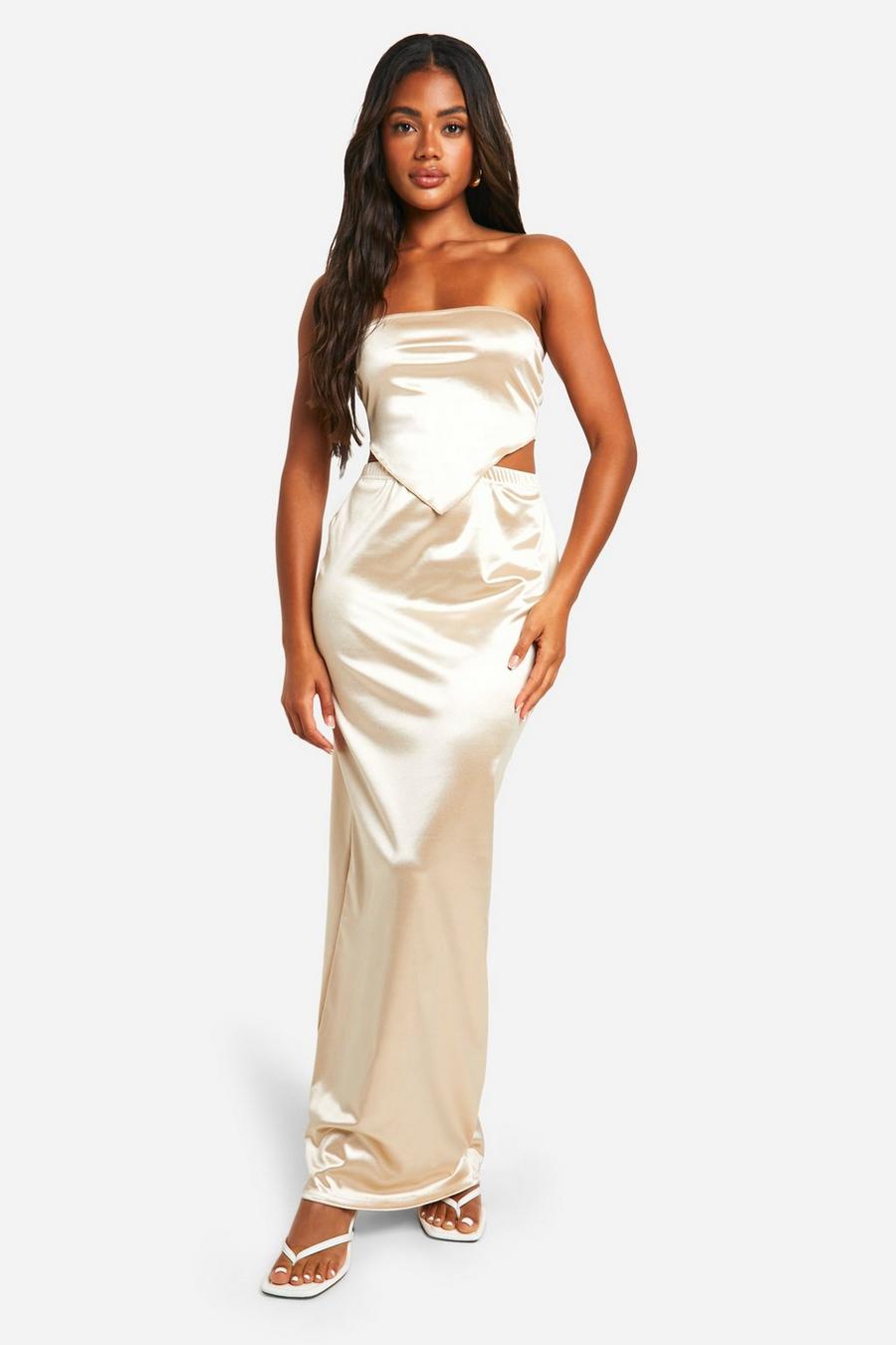 Champagne Satin Maxi Skirt image number 1