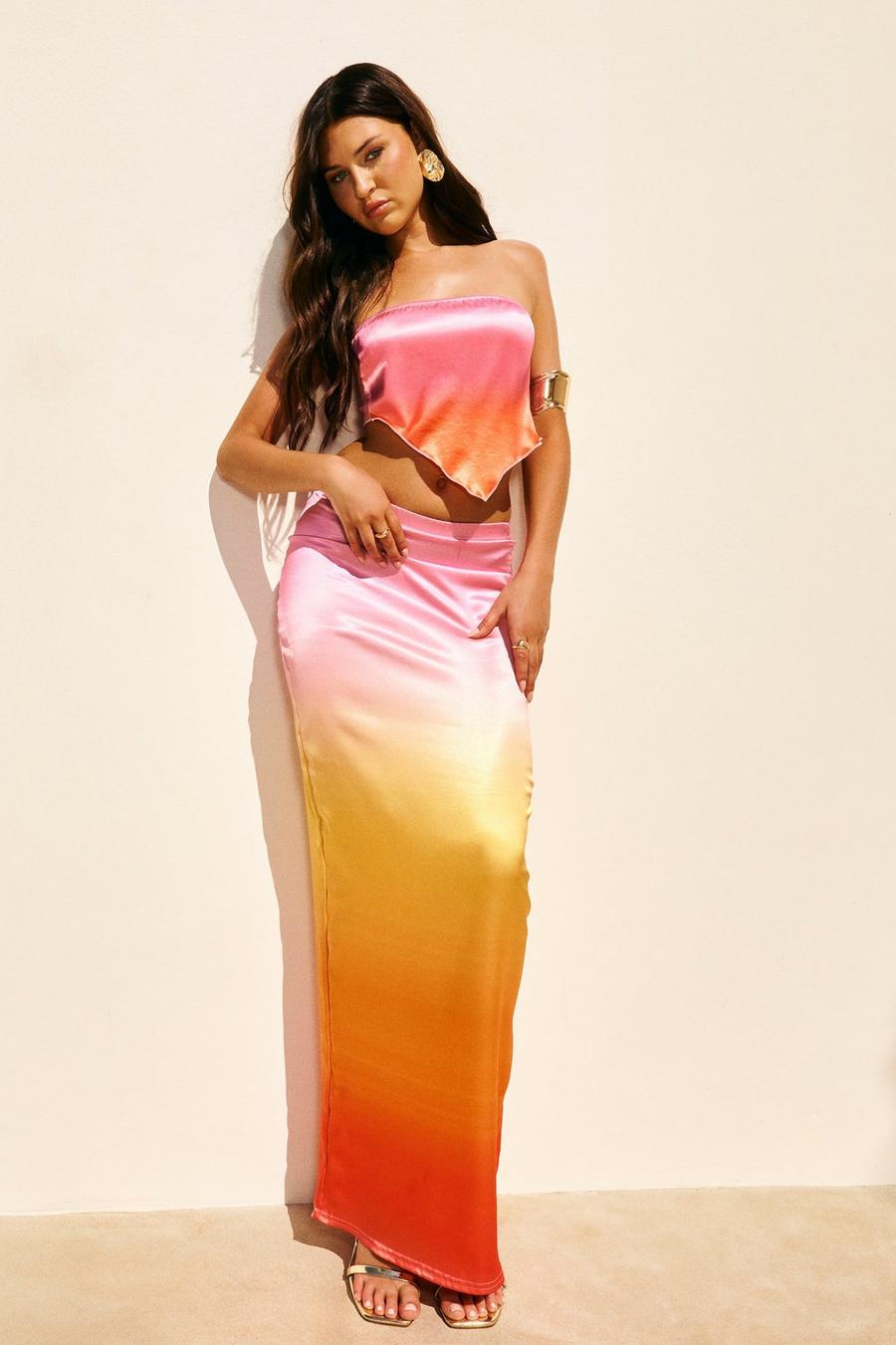 Multi Ombre Satin Maxi Skirt image number 1