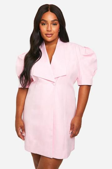 Plus Bow Detail Puff Sleeve Blazer Dress pink