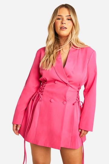 Plus Tie Waist Blazer Dress hot pink