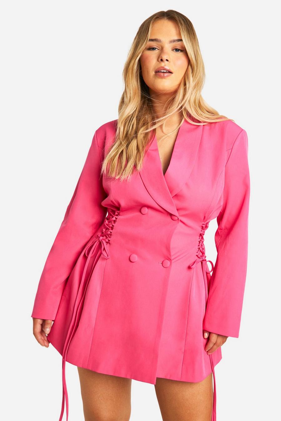 Hot pink Plus Tie Waist Blazer Dress  image number 1