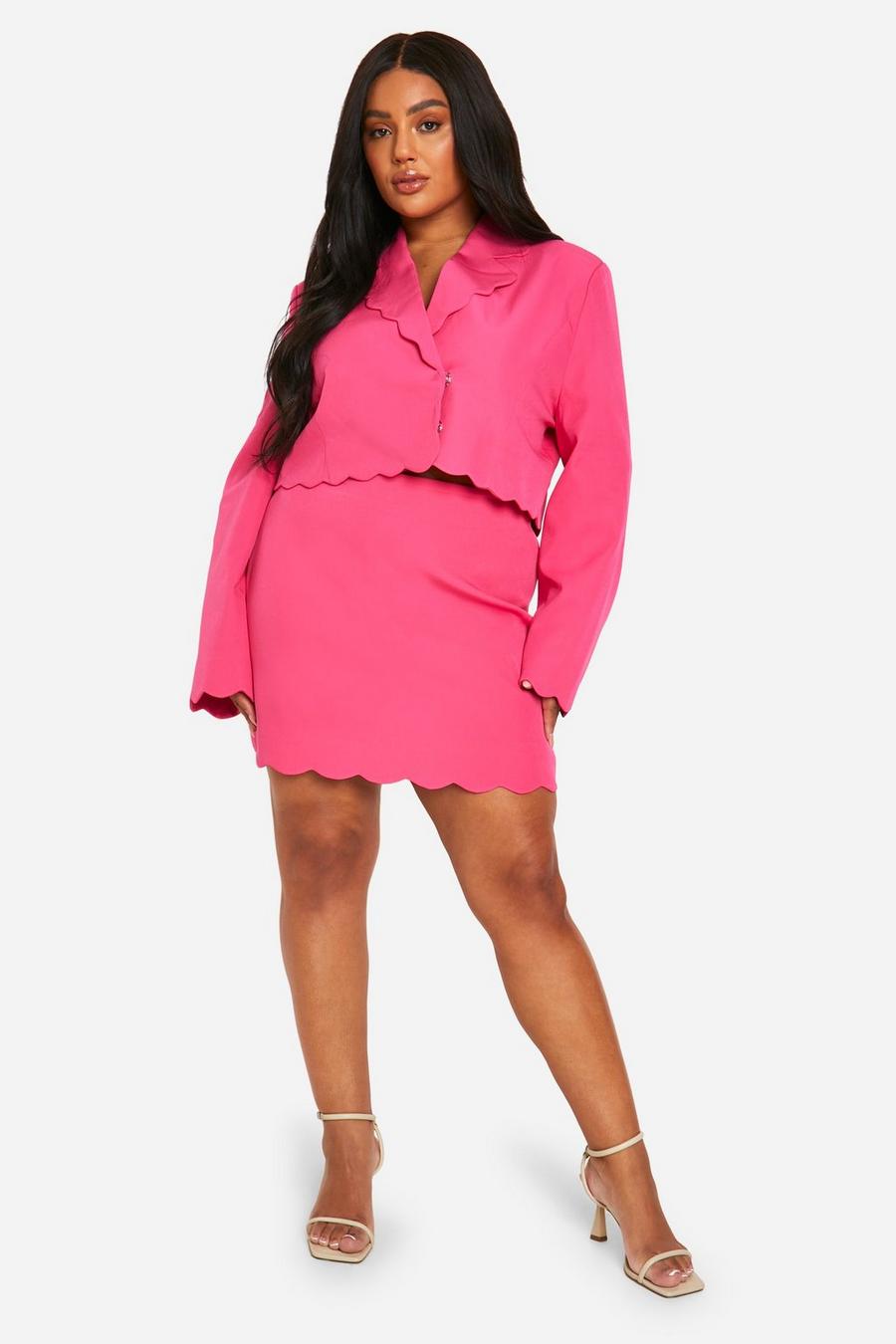 Hot pink Plus Scallop Mini Skirt image number 1