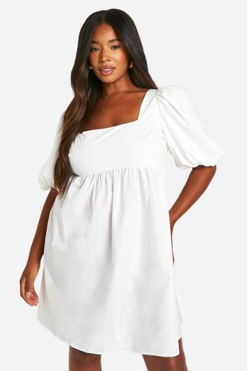 Plus Volume Sleeve Strappy Back Mini Dress white