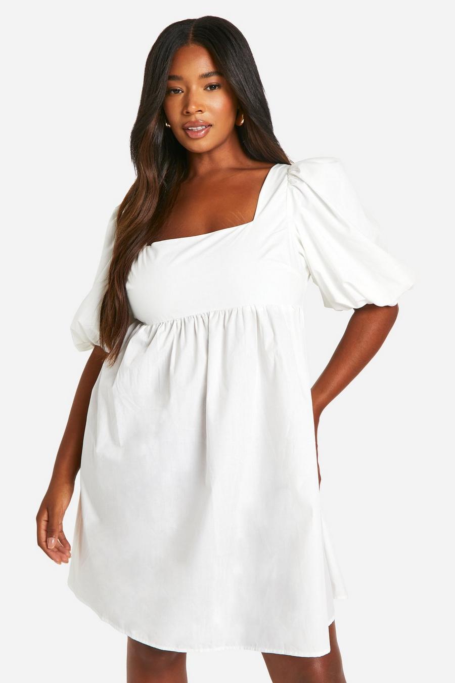 White Plus Puff Sleeve Strappy Back Mini Dress image number 1