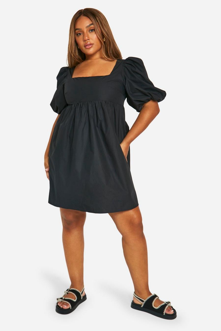 Black Plus Puff Sleeve Strappy Back Mini Dress image number 1
