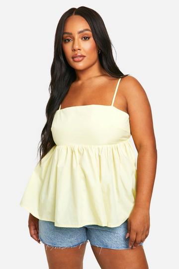 Lemon Yellow Plus Strappy Cotton Open Back Cami