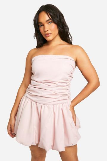 Plus Ruched Bandeau Puff Ball Mini Dress baby pink