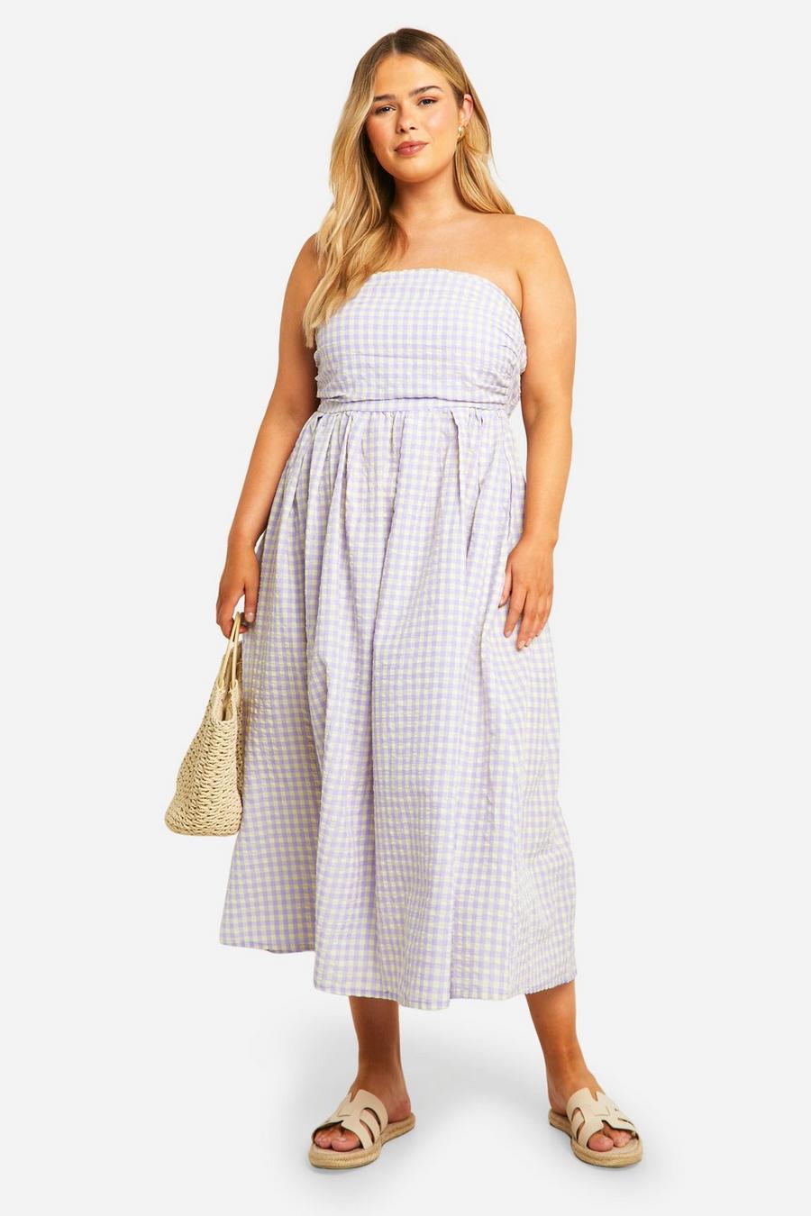 Lilac Plus Textured Ruched Bandeau Midaxi Dress