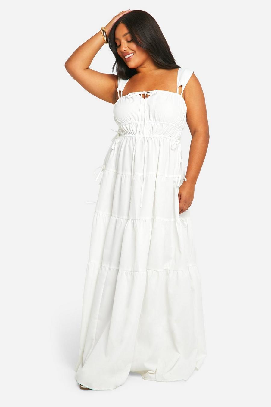 White Plus Shirred Maxi Dress image number 1