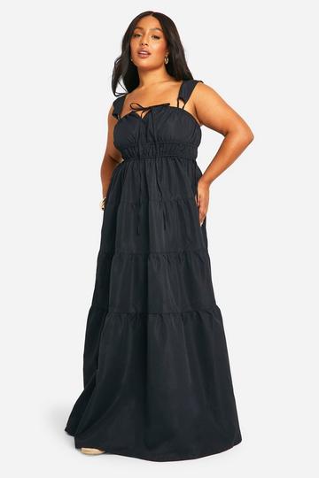 Plus Shirred Maxi Dress black