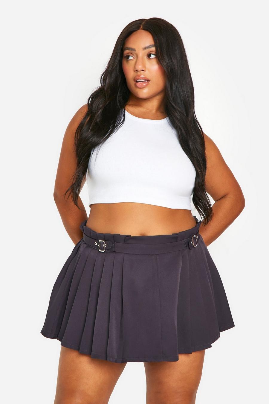 Charcoal Plus Pleated Skort With Buckle Detail  image number 1