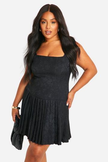 Black Plus Satin Ruched Ruffle Hem Dress