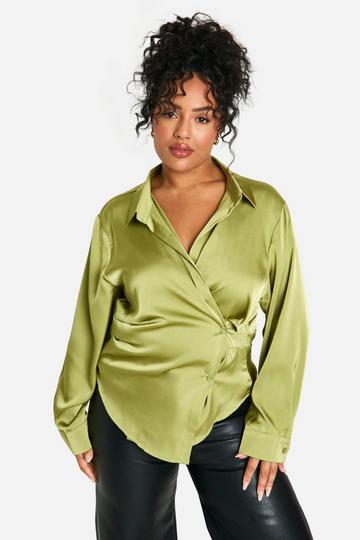 Plus Satin Asymmetric Shirt chartreuse