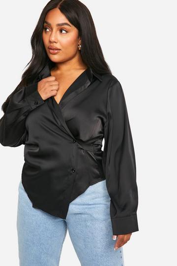 Plus Satin Asymmetric Shirt black