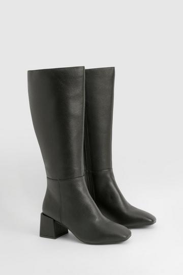 Wide Fit Block Heel Knee High Boot black