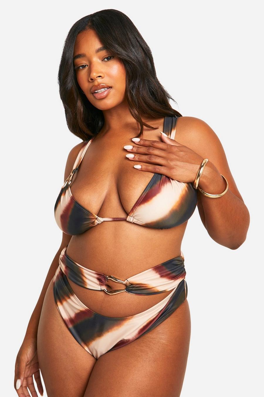 Brown Plus Trim Detail Bikini Set  image number 1
