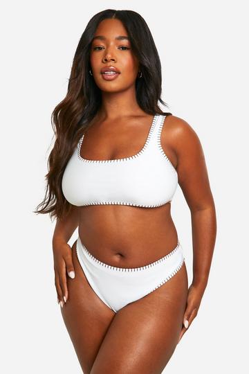 Plus Contrast Stitch High Waisted Bikini ecru