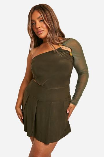 Plus Slinky Cut Out Asymmetric Skort Playsuit khaki