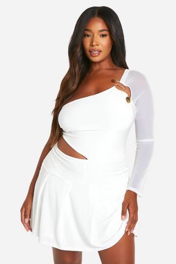 Plus Slinky Cut Out Asymmetric Skort Romper cream