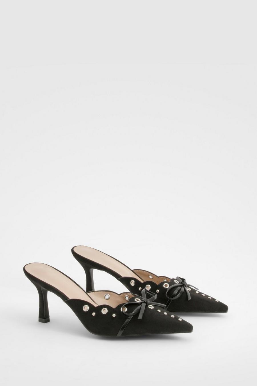 Black Bow Eyelet Detail Court Shoes
