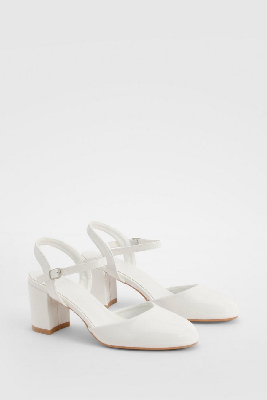 White Patent Block Heel Court Shoes  image number 1