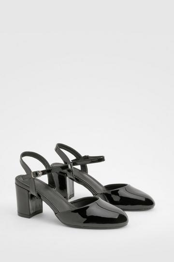 Patent Block Heel Court Shoes black