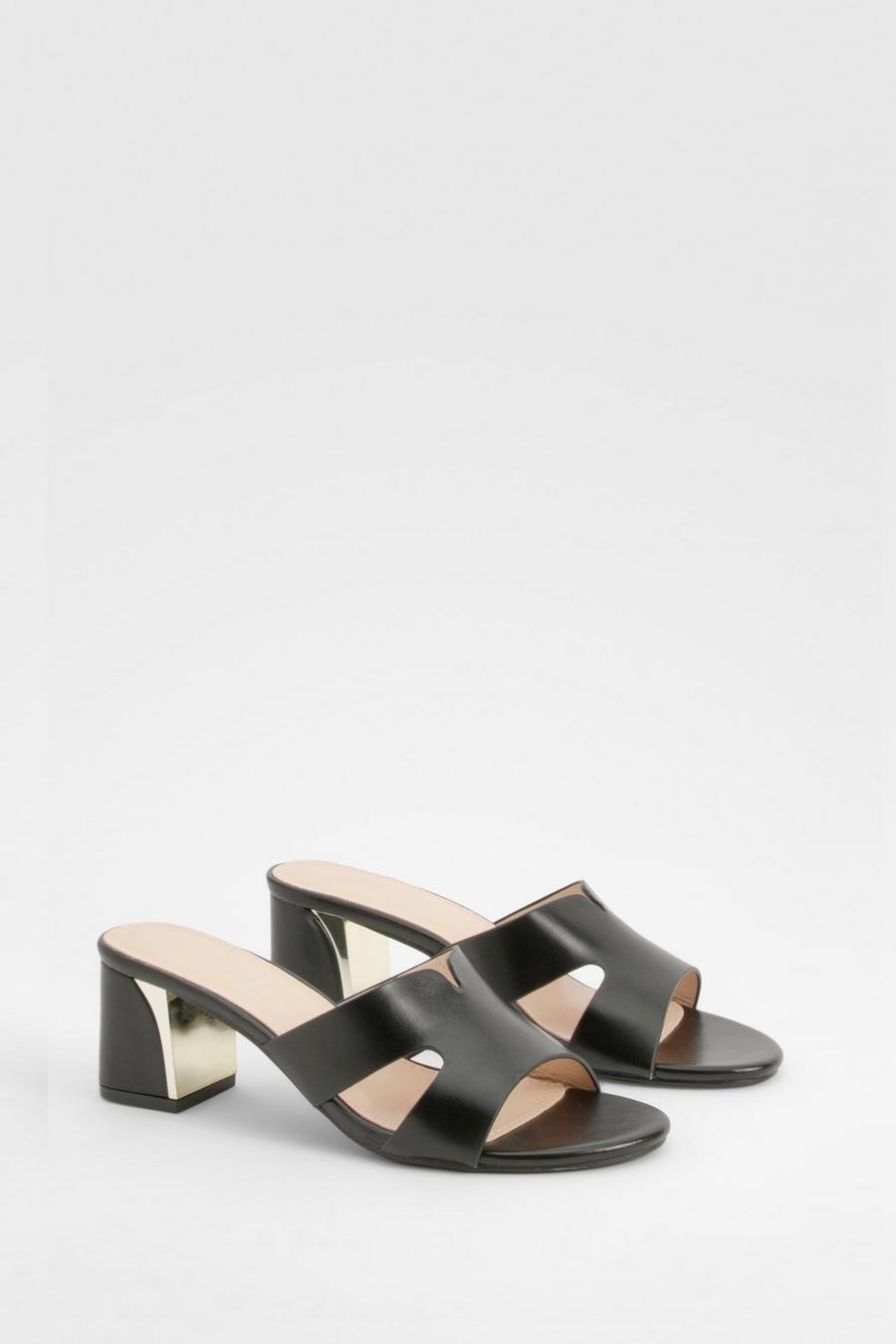 Black Cut Out Detail Block Heeled Mules image number 1