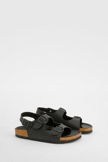 Black Wide Fit Double Strap Footbed Sandals