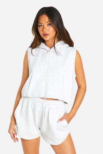 Zip Through Sleeveless Hoodie And Sweat Short Set ash grey