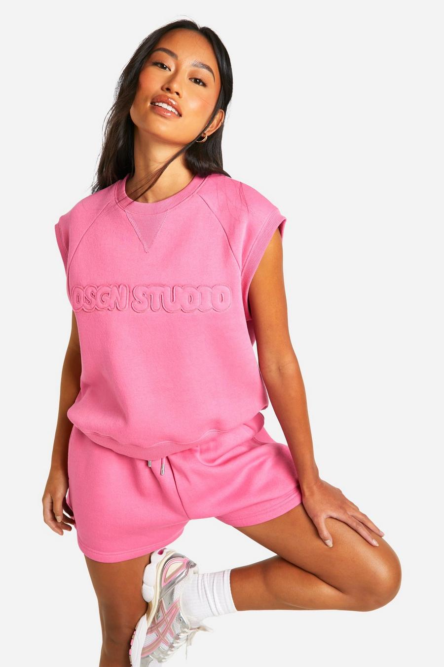 Hot pink Dsgn Studio Bubble Self Fabric Applique Sweat Short Set image number 1