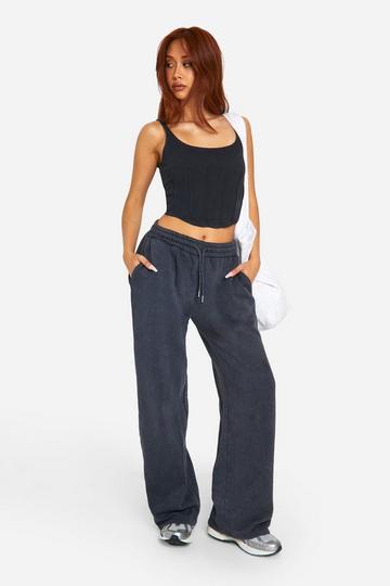 Washed Seam Detail Corset Top And Straight Leg Jogger Set charcoal