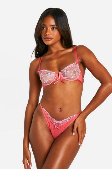 Pink Bow Detail Mesh Thong