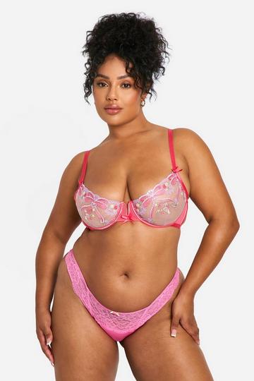 Bow Embroidered Underwire Balcony Bra soft pink