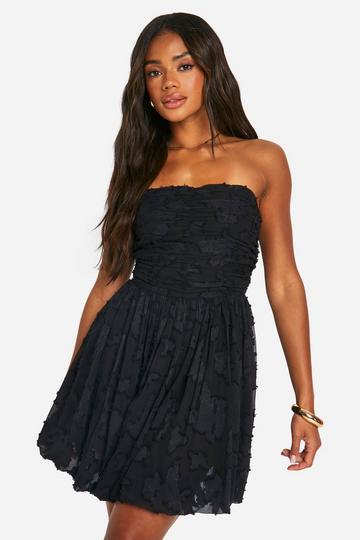 Geplooide Strapless Mini Jurk black