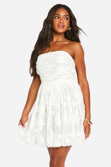 White Burnout Floral Bandeau Ruched Mini Dress