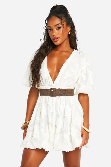 White Deep V Neck Mini Dress